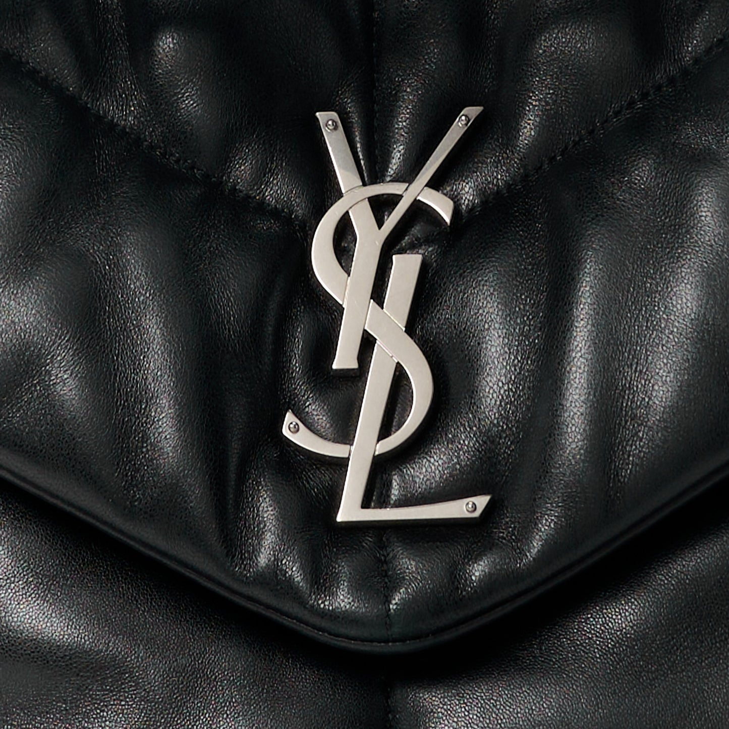Lambskin Quilted Medium Loulou Puffer Monogram Chain Satchel Black