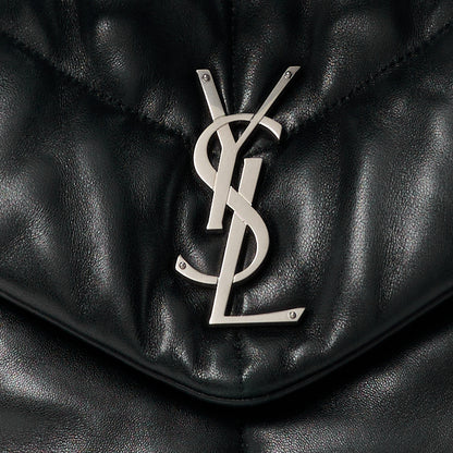 Saint Laurent Lambskin Quilted Medium Loulou Puffer Monogram Chain Satchel Black 10 of 12