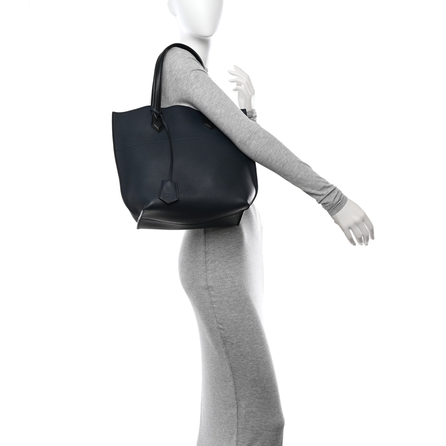 Fendi Vitello All In Shopper Tote Navy Black 2 of 10