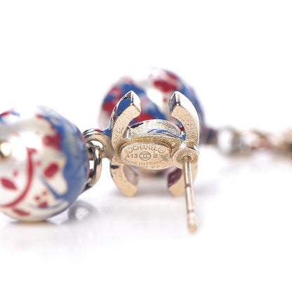 Chanel Pearl Painted CC Drop Earrings Red Blue Gold 3 of 5