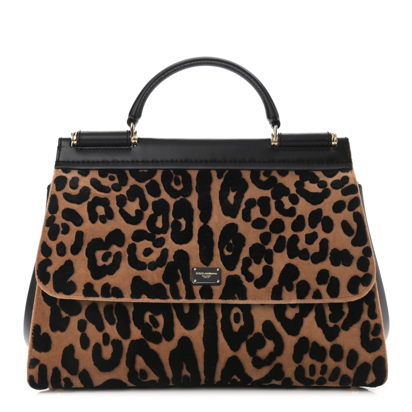 Velvet Leopard Print Miss Sicily Satchel Black