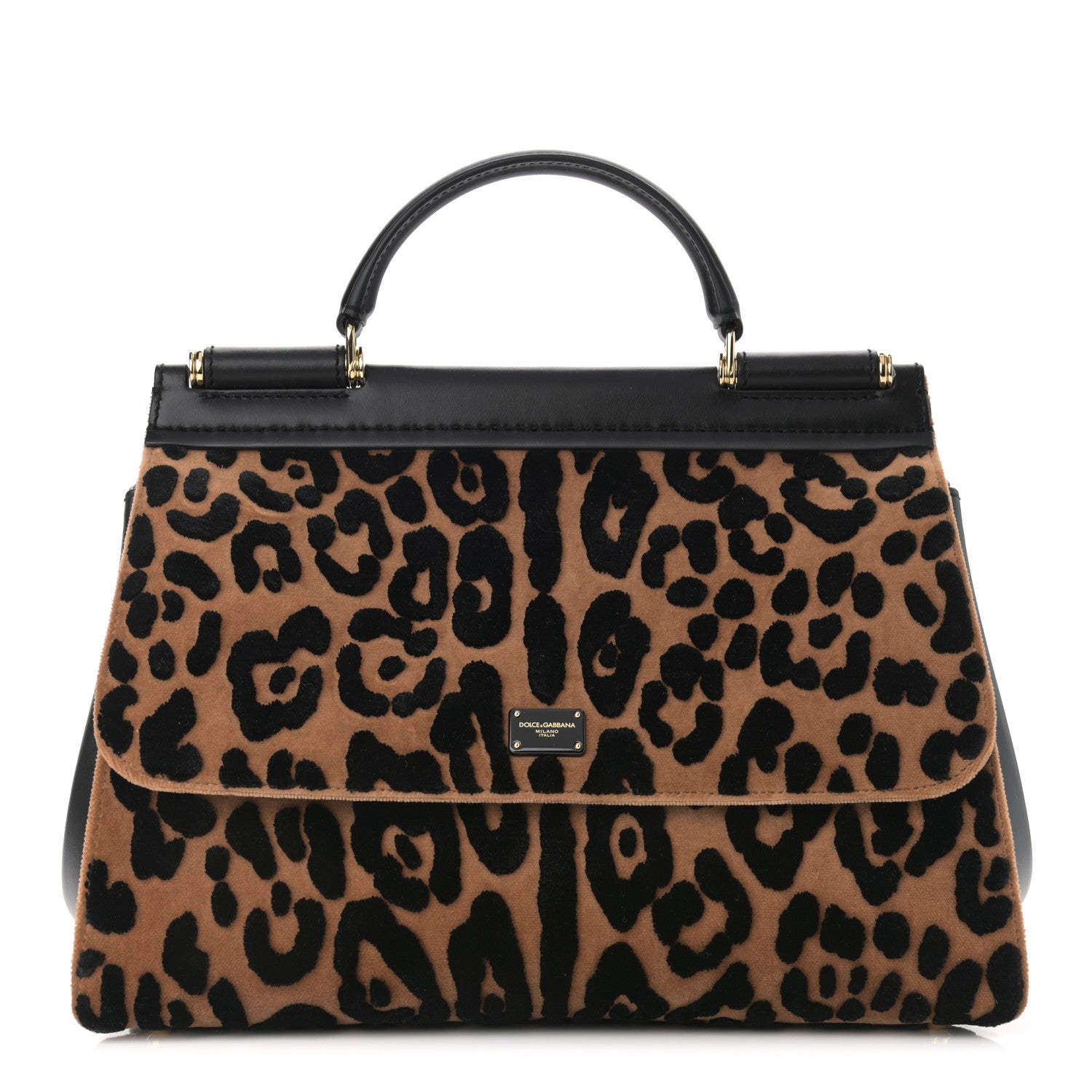 Dolce & Gabbana Velvet Leopard Print Miss Sicily Satchel Black 1 of 10