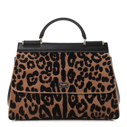 Dolce & Gabbana Velvet Leopard Print Miss Sicily Satchel Black 1 of 10