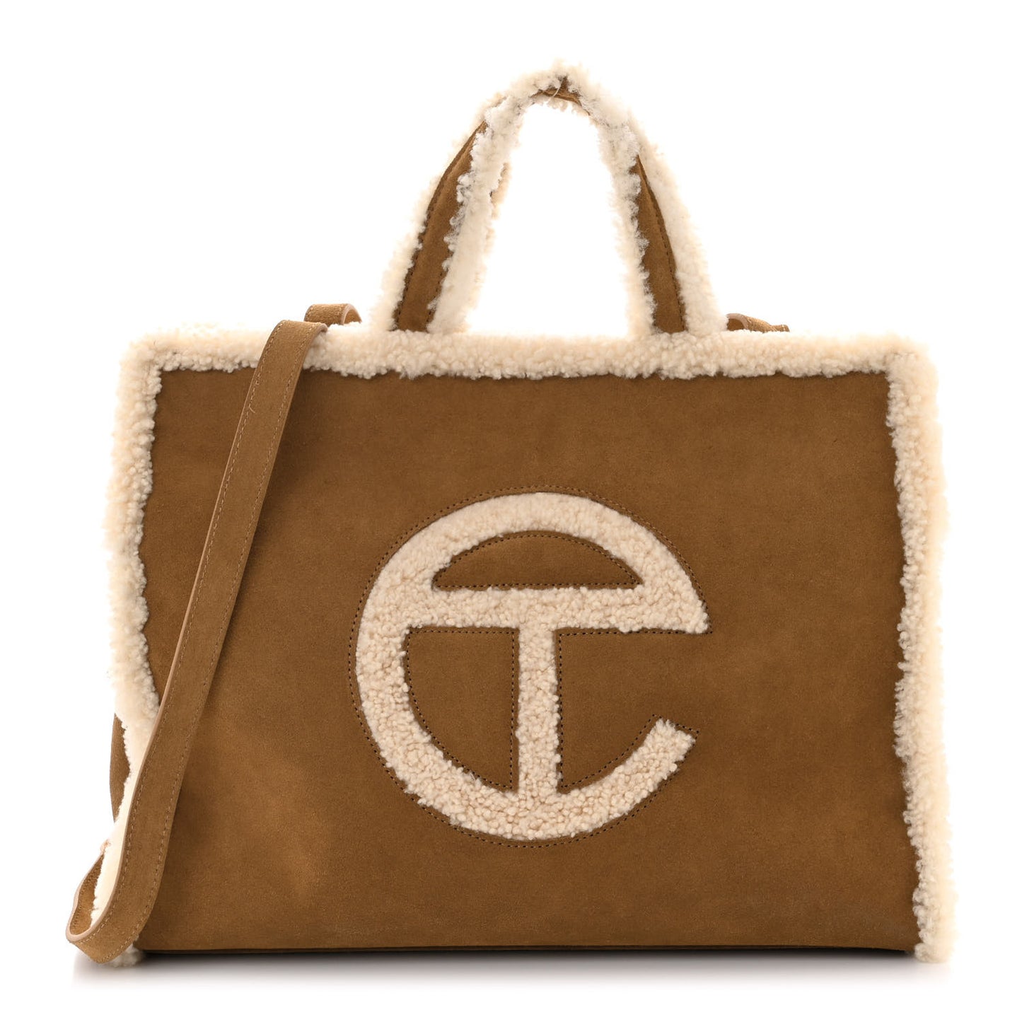 X UGG Suede Shearling Medium Shopping Bag Chestnut