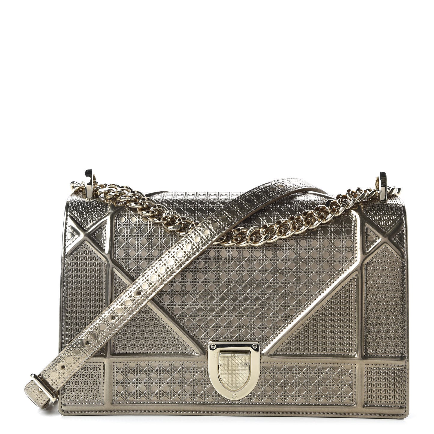 Metallic Patent Micro-Cannage Medium Diorama Flap Bag Gold