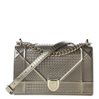 Christian Dior Metallic Patent Micro-Cannage Medium Diorama Flap Bag Gold 1 of 9