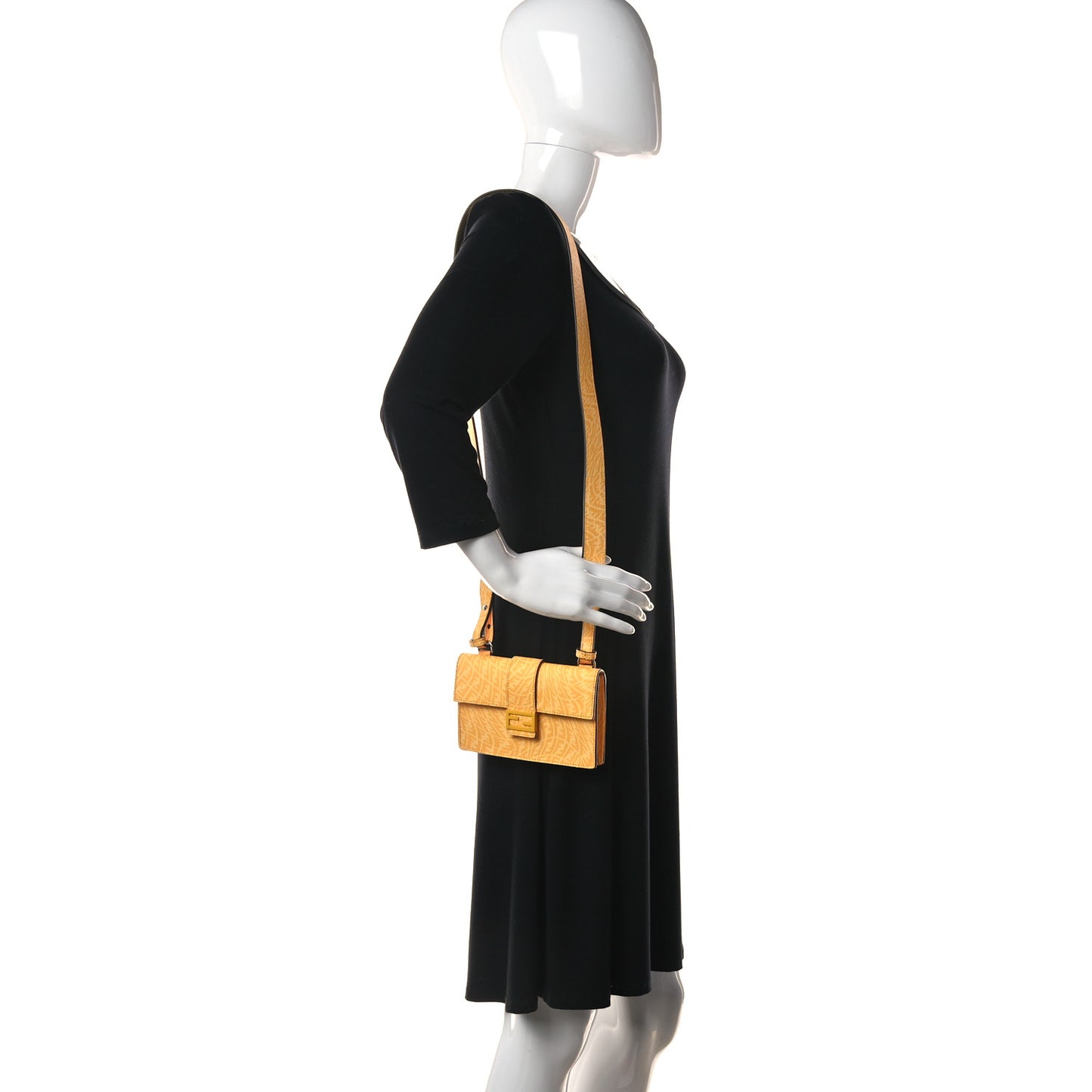 X SARAH COLEMAN Glazed Fabric Enamel Small FF Vertigo Baguette Belt Pouch Mimosa