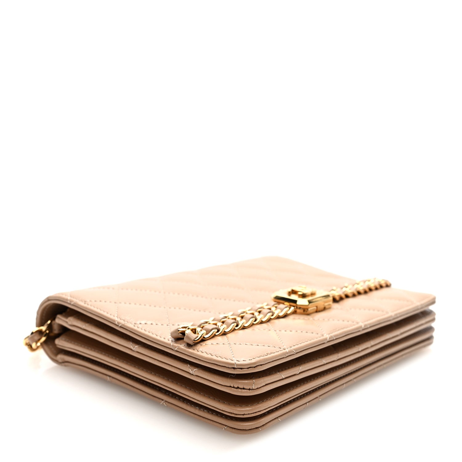 Chanel Shiny Aged Calfskin Quilted Clutch With Chain Dark Beige 4 of 12