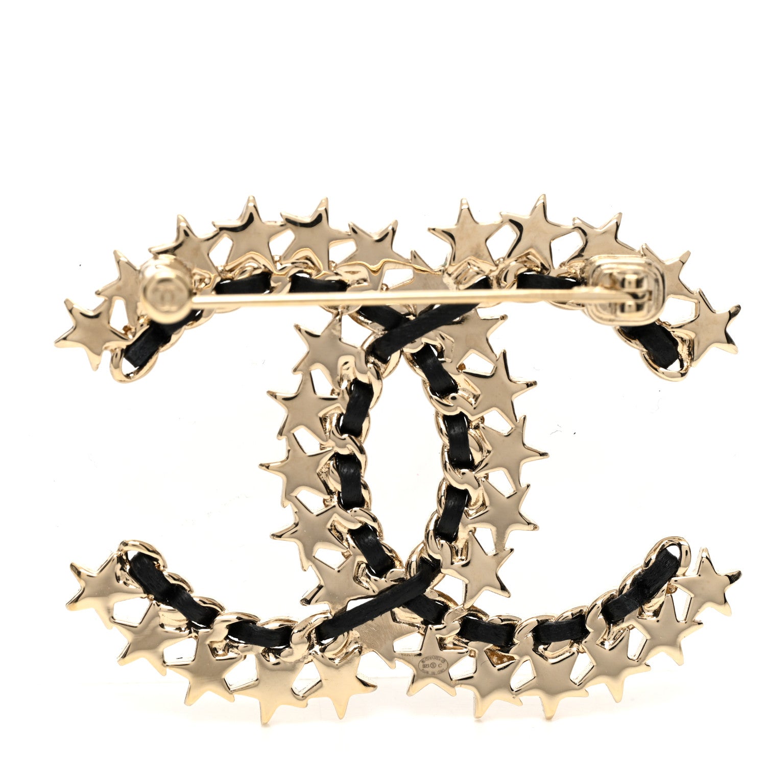 Chanel Lambskin Chain Crystal Chain CC Star Brooch Gold Black 3 of 5