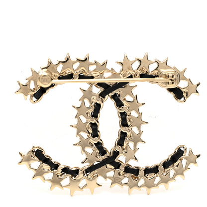 Chanel Lambskin Chain Crystal Chain CC Star Brooch Gold Black 3 of 5