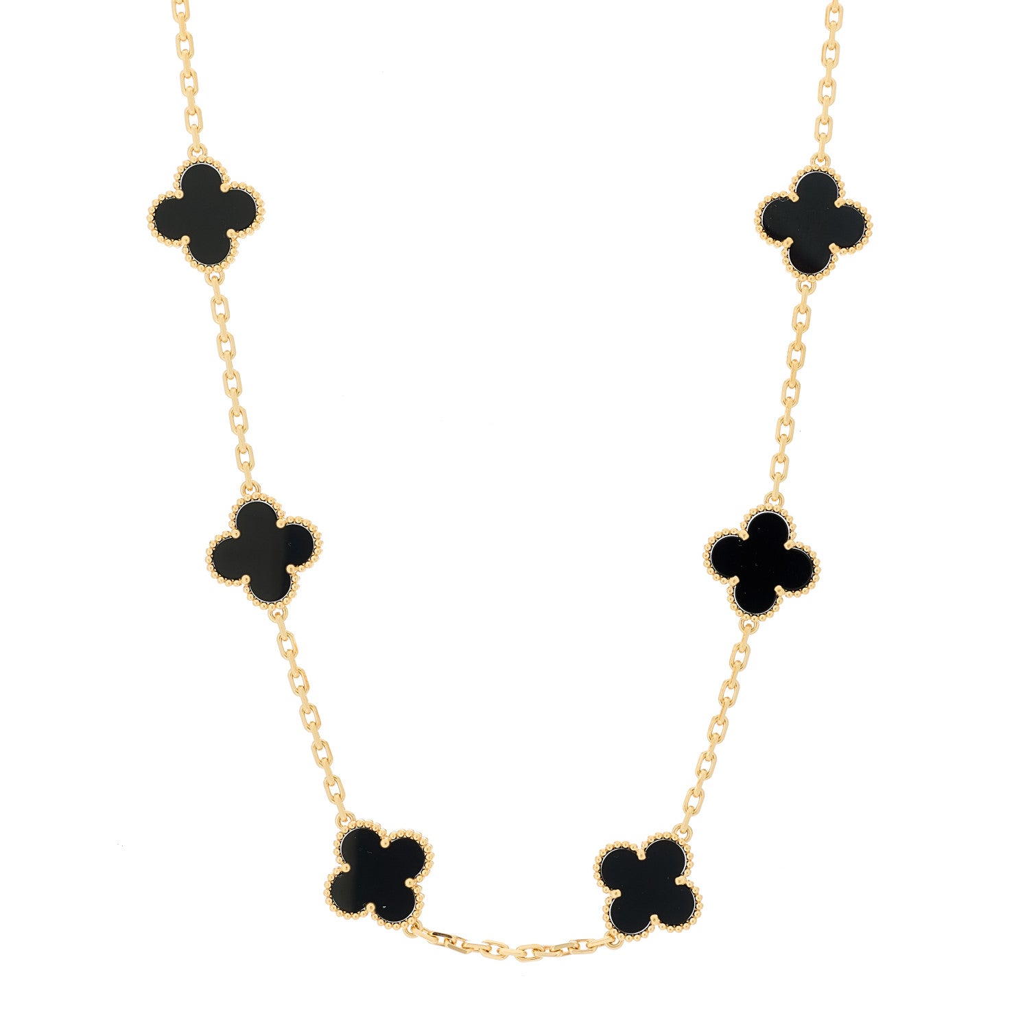 Van Cleef & Arpels 18K Yellow Gold Black Onyx 10 Motifs Vintage Alhambra Necklace 1 of 6