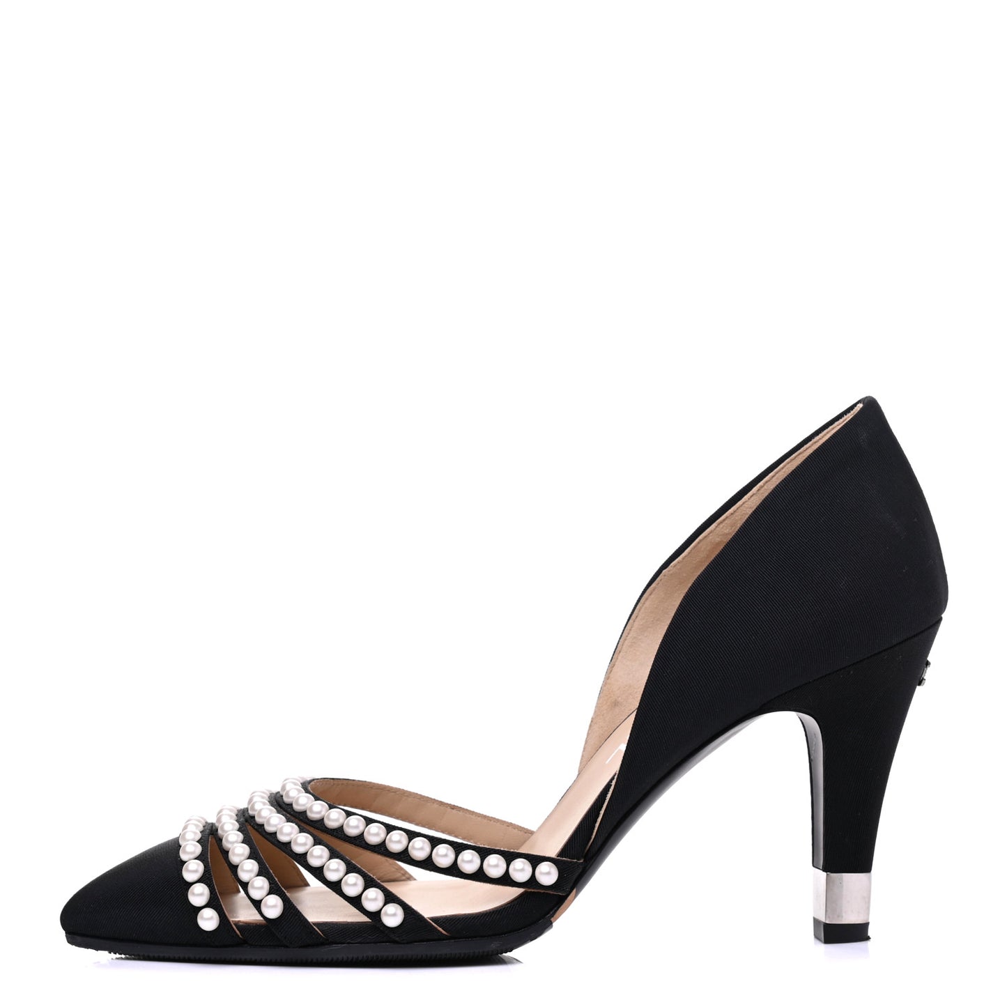 Satin Grosgrain Pearl Pumps 36.5 Black