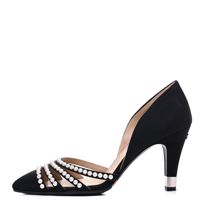 Chanel Satin Grosgrain Pearl Pumps 36.5 Black 1 of 11
