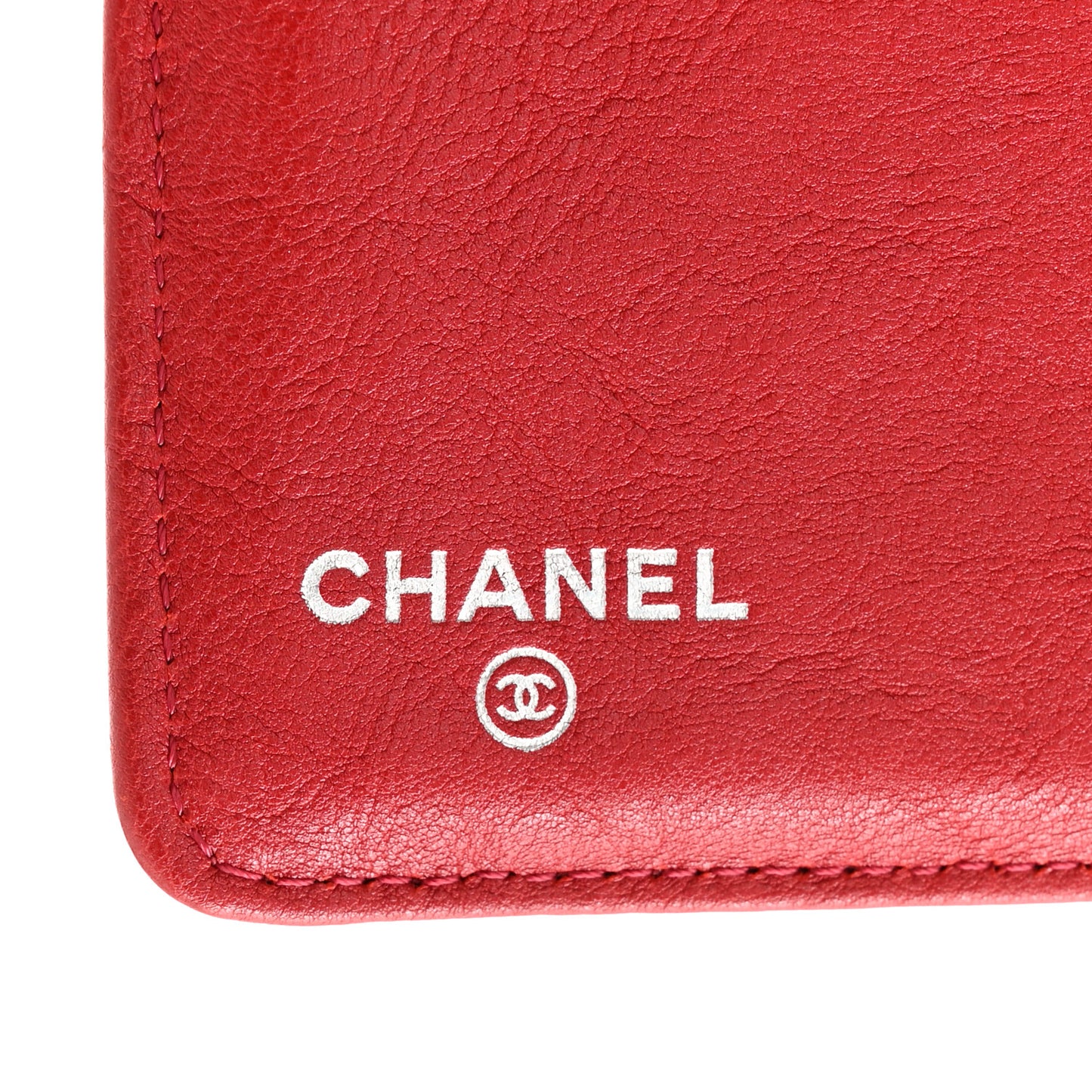 Calfskin Quilted Boy Chain Around Yen Wallet Red