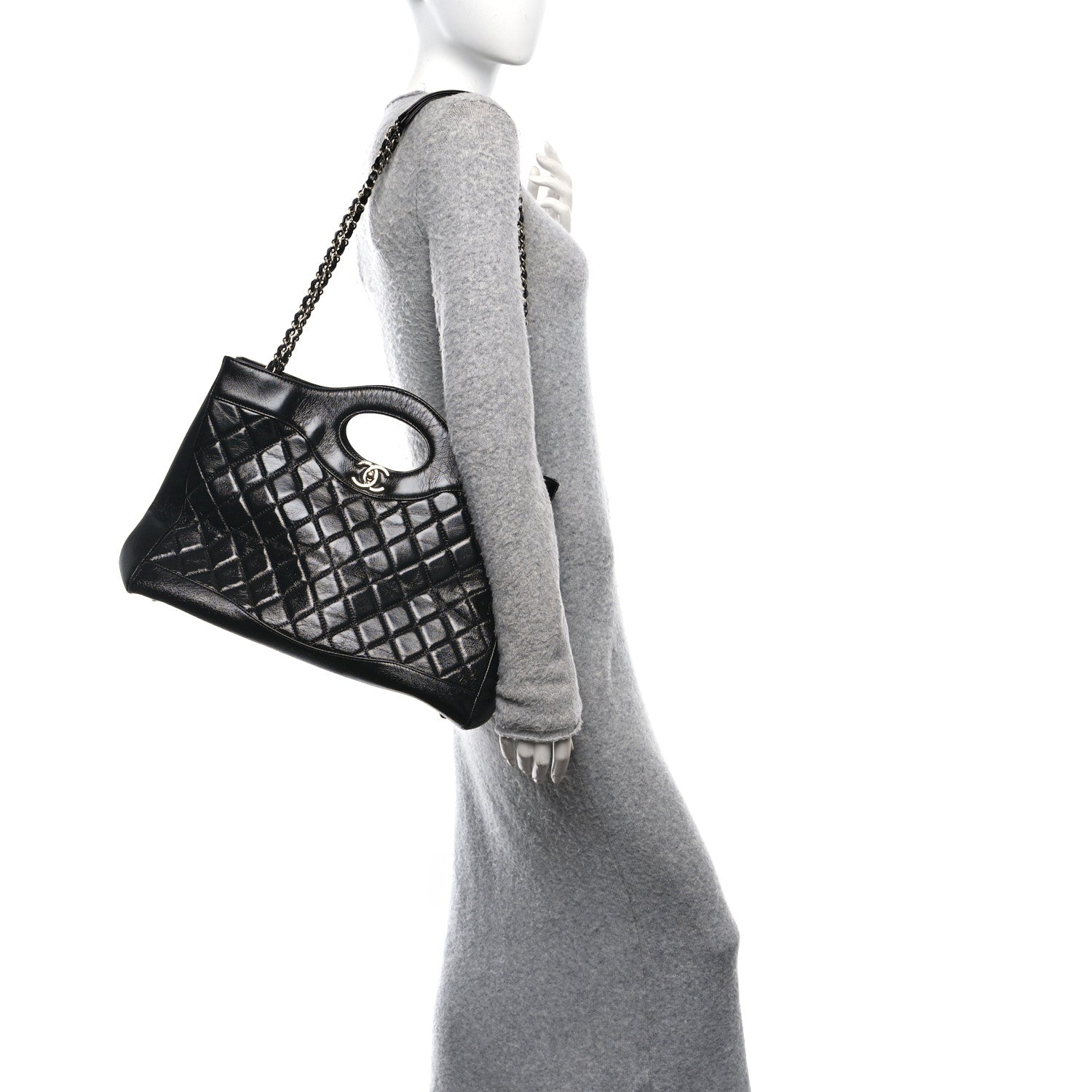 Chanel Shiny Crumpled Calfskin Quilted Large 31 Shopping Bag Black 2 of 10