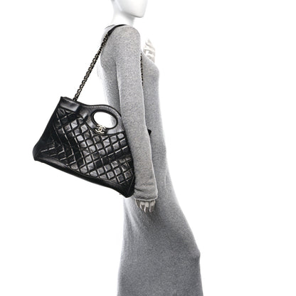Chanel Shiny Crumpled Calfskin Quilted Large 31 Shopping Bag Black 2 of 10