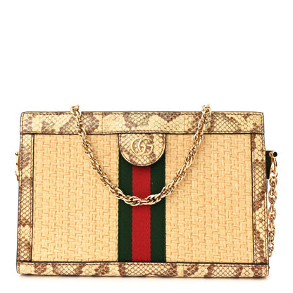 Gucci Raffia Elaphe GG Small Ophidia Chain Shoulder Bag Natural Cream Brown 1 of 11