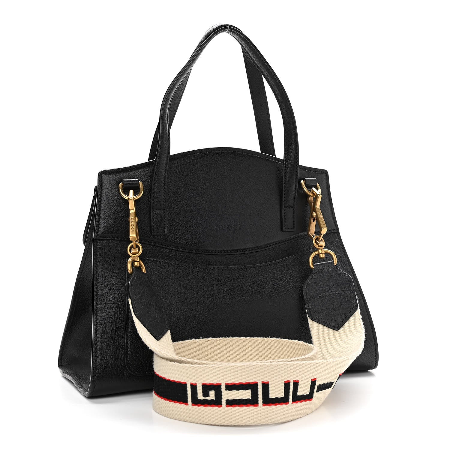 Gucci Grained Calfskin Web Crystal Butterfly Stripe Medium Totem Top Handle Bag Black 3 of 12