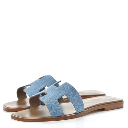 Hermes Denim Canvas Oran Sandals 37.5 Bleu Clair 3 of 9
