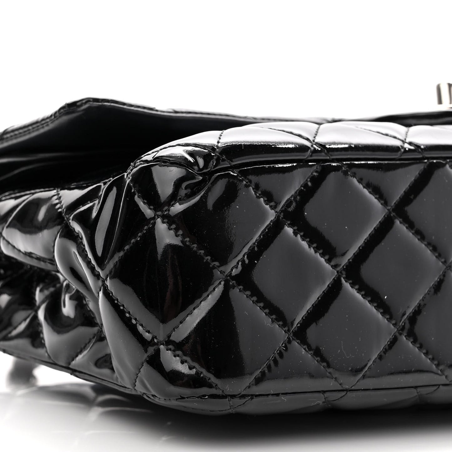 Patent Quilted Medium Double Flap Black