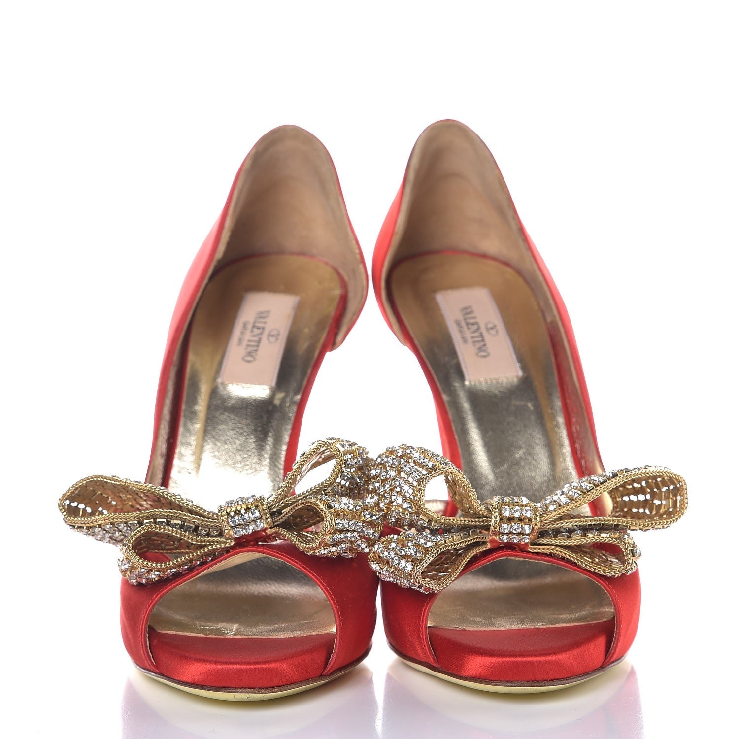 Valentino Garavani Satin Crystal Couture Bow Peep Toe d'Orsay High Heel Pumps 38 Red 2 of 11