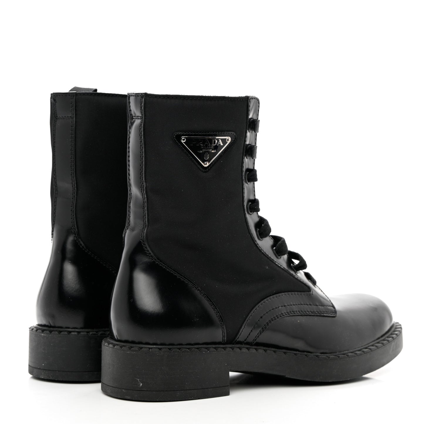 Spazzolato Re-Nylon Metal Triangle Logo Mens Combat Boots 8 Black
