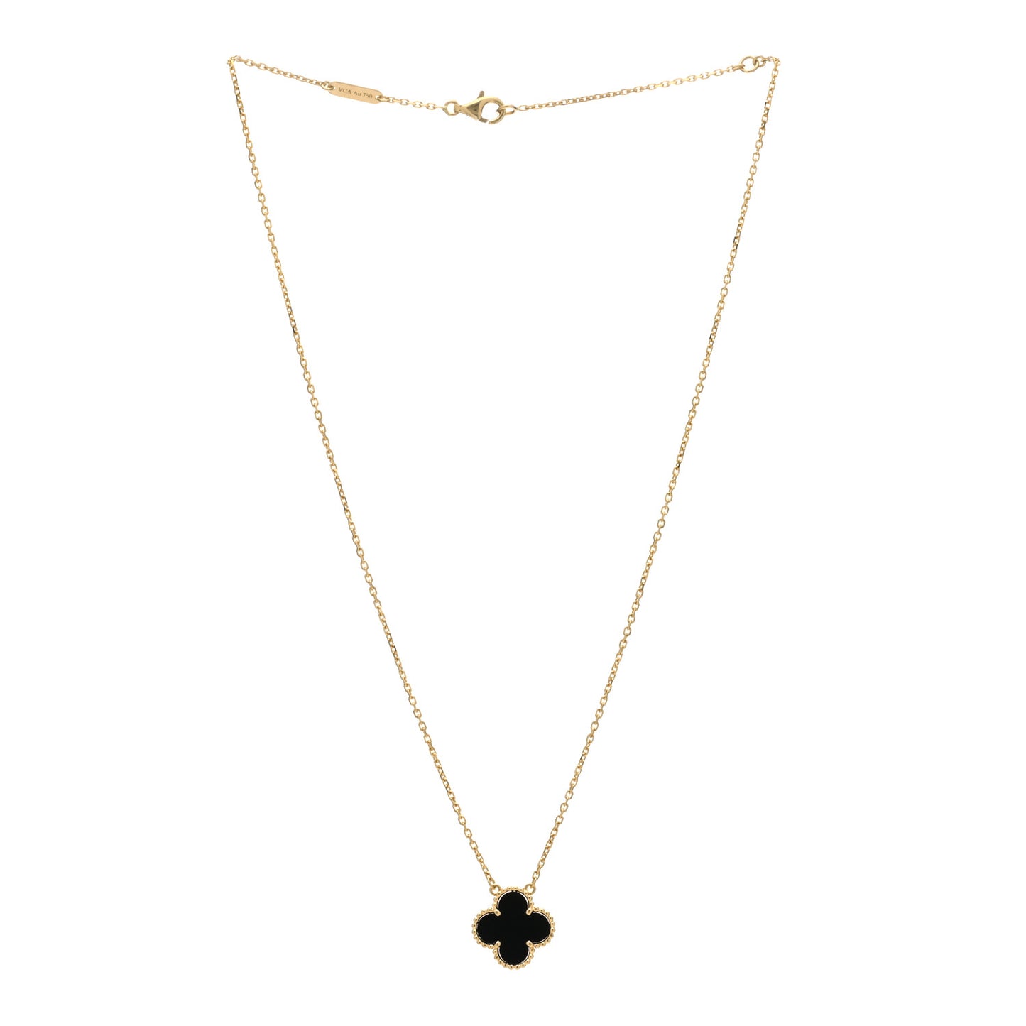 18K Yellow Gold Black Onyx Vintage Alhambra Pendant Necklace