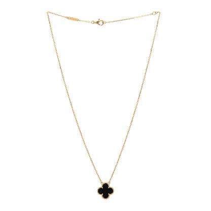 Van Cleef & Arpels 18K Yellow Gold Black Onyx Vintage Alhambra Pendant Necklace 2 of 3