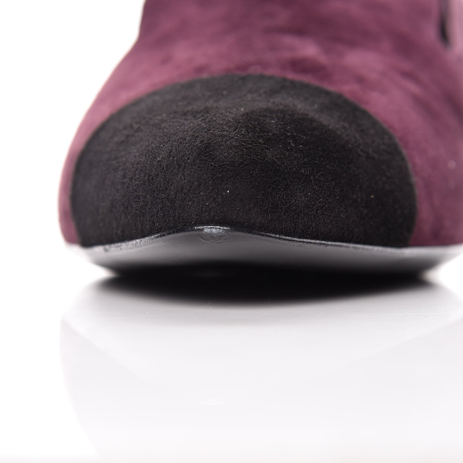 Chanel Suede Cap Toe Moccasin Loafers 38.5 Burgundy Black 9 of 10