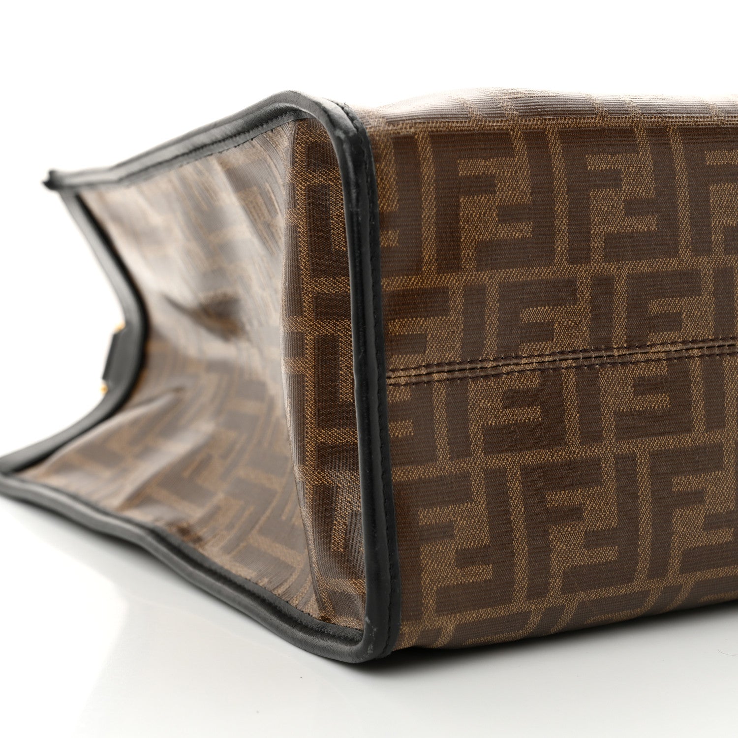 Fendi Glazed Fabric Vitello Century Plexiglass FF 1974 Stamp Patch Medium Runaway Shopper Tote Mogano Panna Black 9 of 15