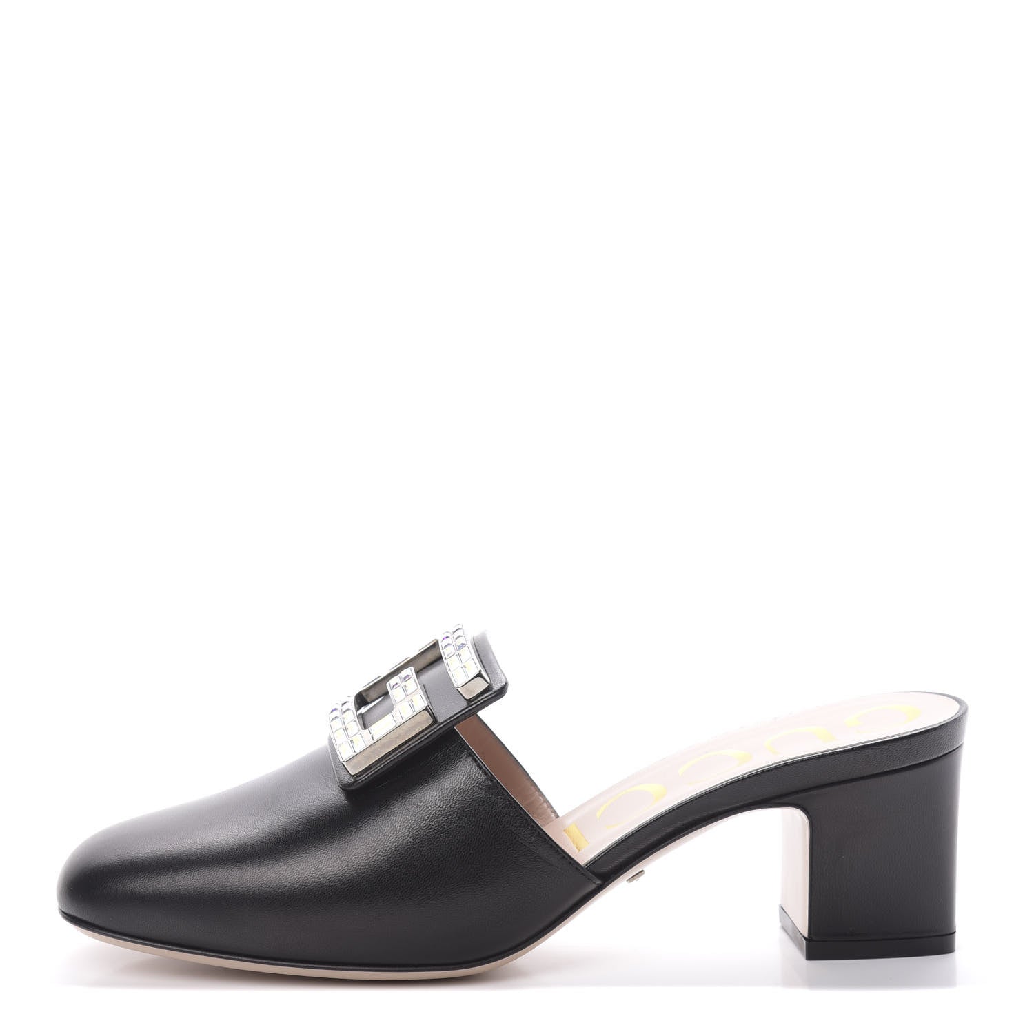 Gucci Malaga Kid Crystal Square G Madelyn Mules 37 Black 1 of 9