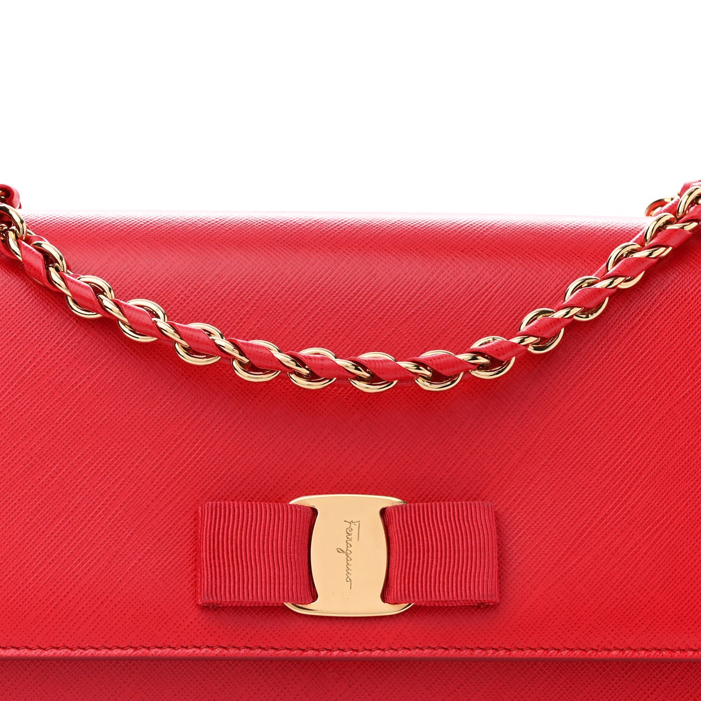 Printed Calfskin Vara Bow Chain Flap Crossbody Red