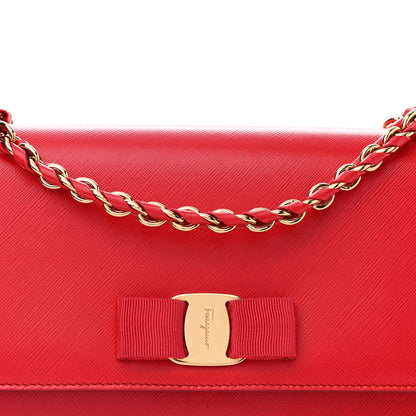 Salvatore Ferragamo Printed Calfskin Vara Bow Chain Flap Crossbody Red 8 of 10