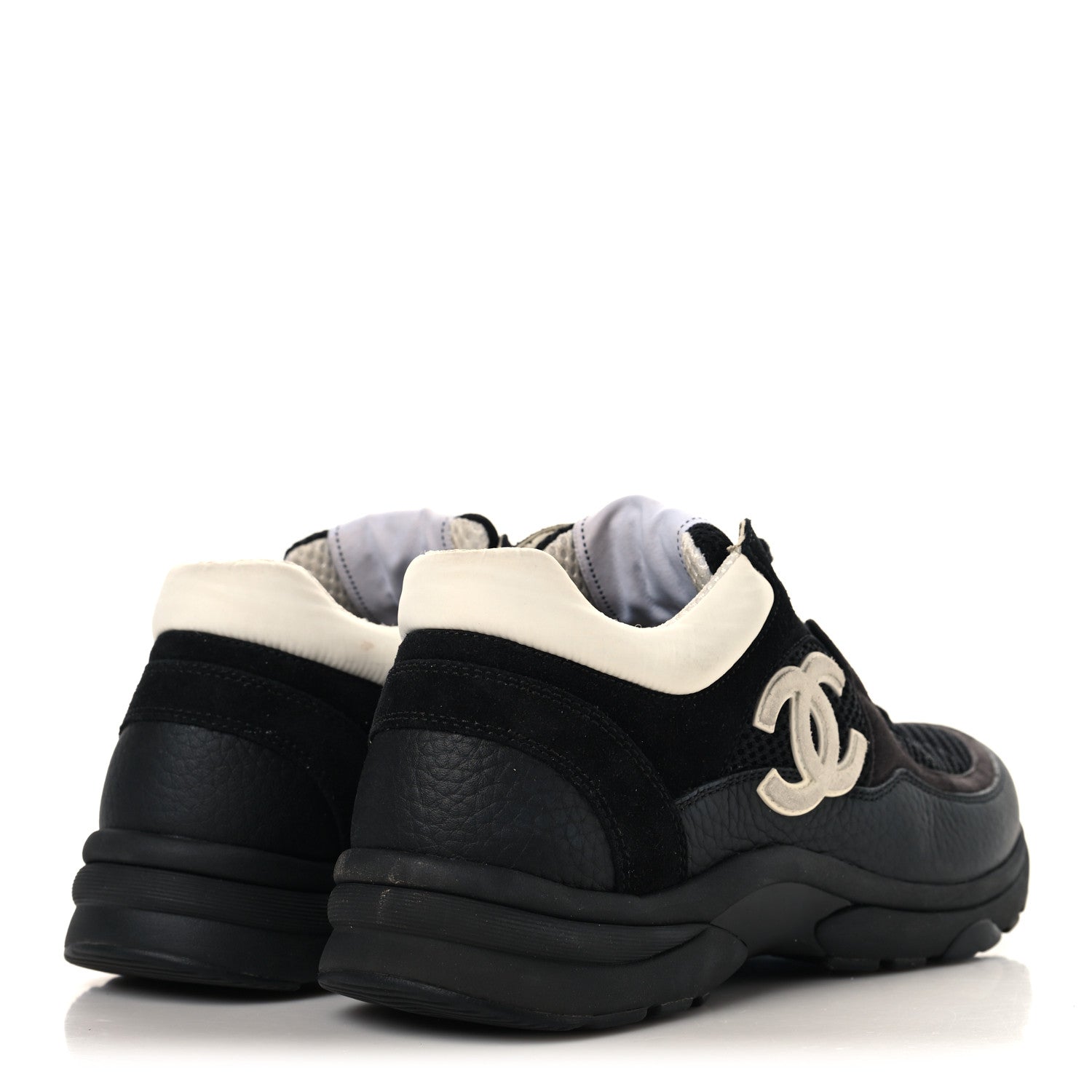 Chanel Mesh Suede Grained Calfskin Womens CC Sneakers 37.5 Black White 5 of 9