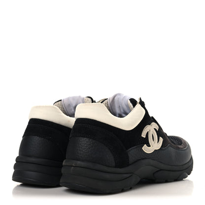 Chanel Mesh Suede Grained Calfskin Womens CC Sneakers 37.5 Black White 5 of 9