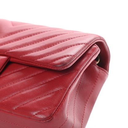 Chanel Lambskin Chevron Quilted Mini Rectangular Flap Red 18 of 20