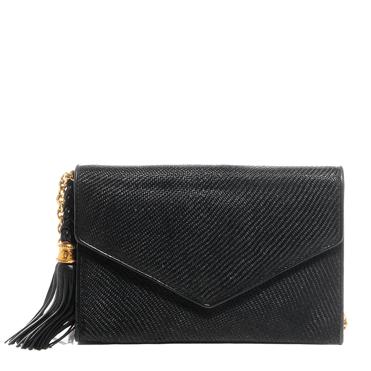 Woven Raffia Tassel Mini Flap Black