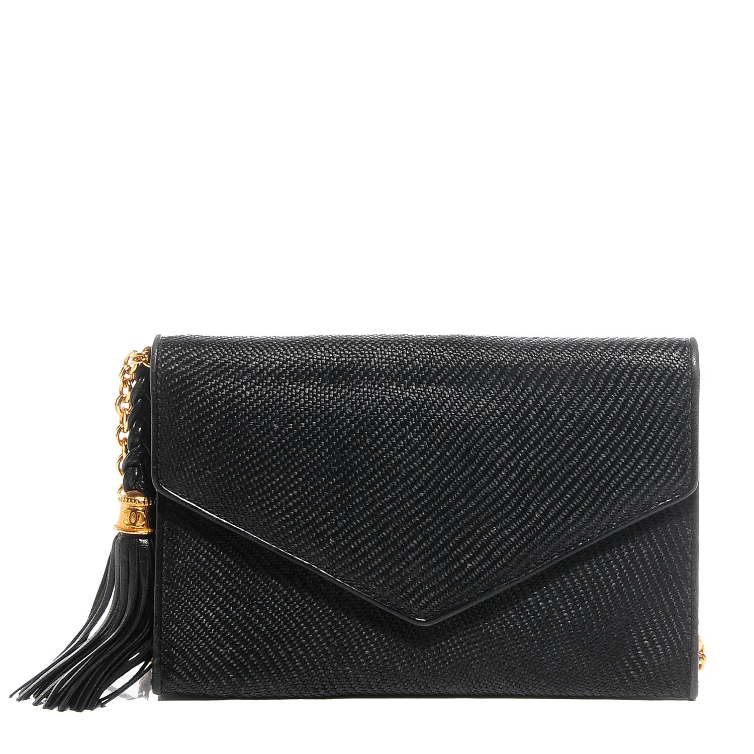 Chanel Woven Raffia Tassel Mini Flap Black 1 of 9