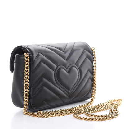 Gucci Calfskin Matelasse Super Mini GG Marmont Shoulder Bag Black 3 of 13