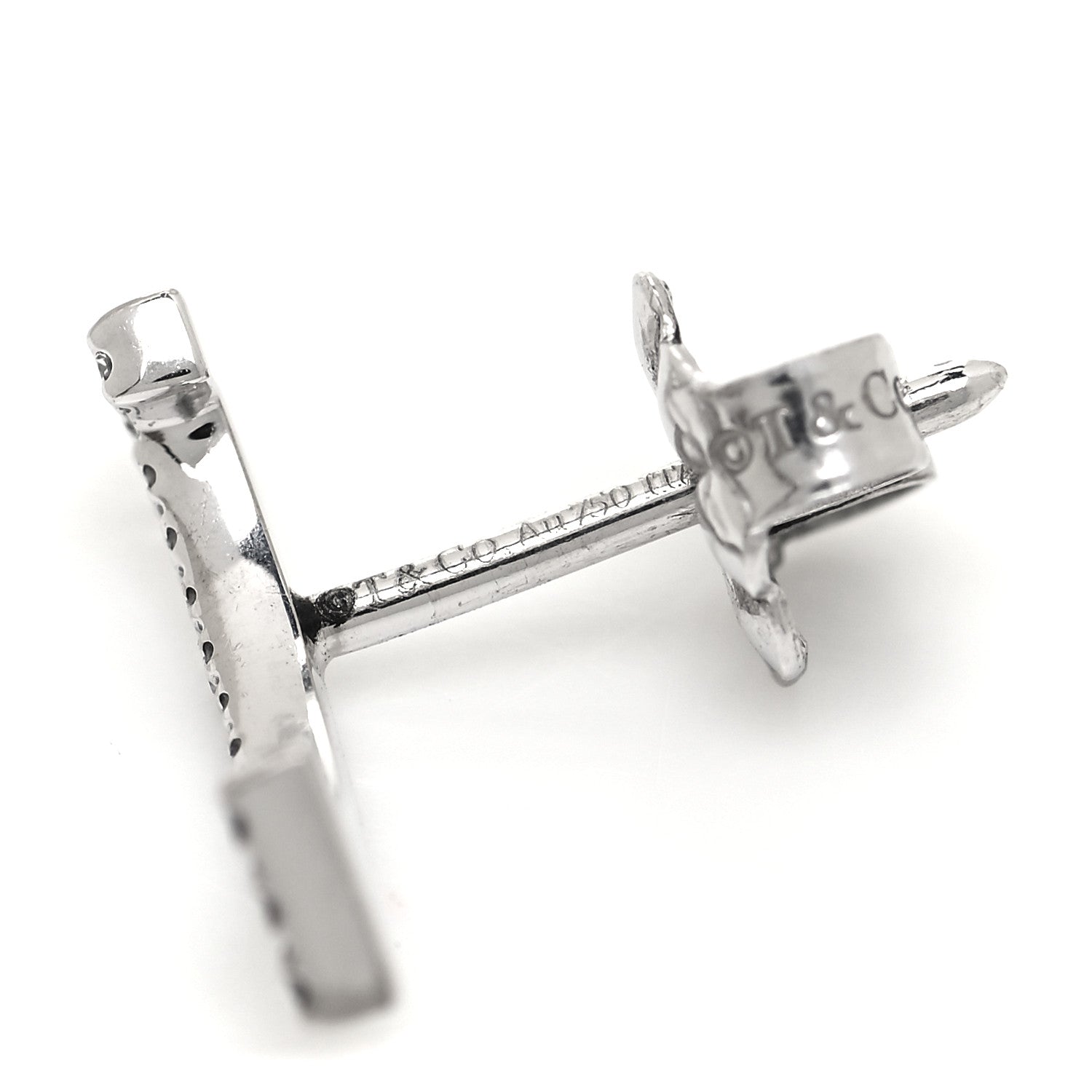 Tiffany 18K White Gold Diamond T Smile Earrings 4 of 5