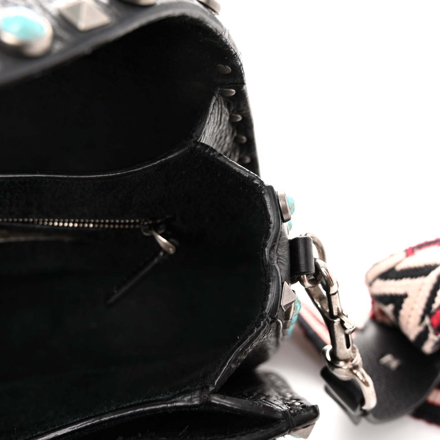 Valentino Garavani Pebbled Calfskin Turquoise Medium Guitar Strap Rockstud Rolling Flap Saddle Bag Black 10 of 12