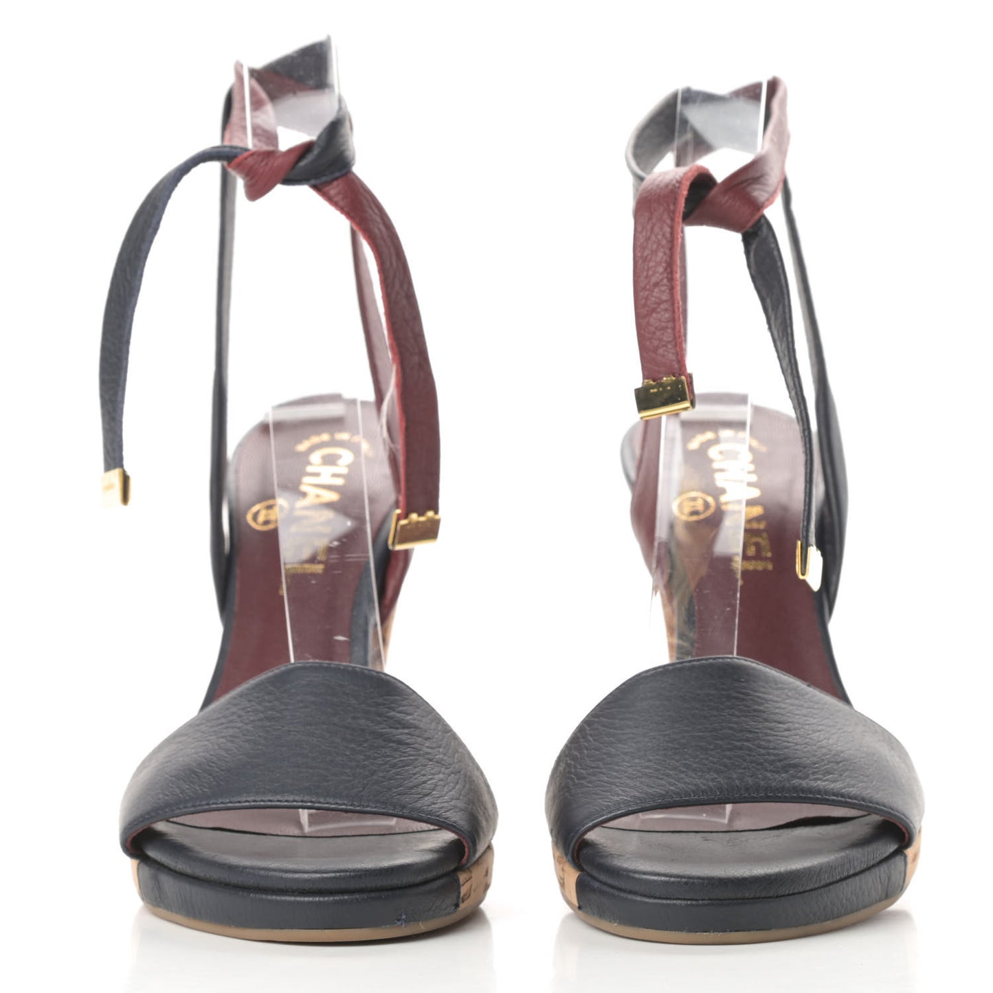 Calfskin Cork CC Ankle Strap Sandals 37.5 Black