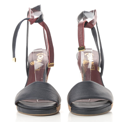 Chanel Calfskin Cork CC Ankle Strap Sandals 37.5 Black 2 of 11