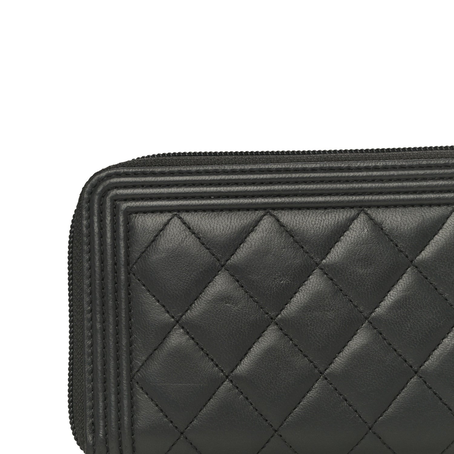 Chanel Lambskin Quilted Boy Zip Around Wallet Dark Grey 18 of 18