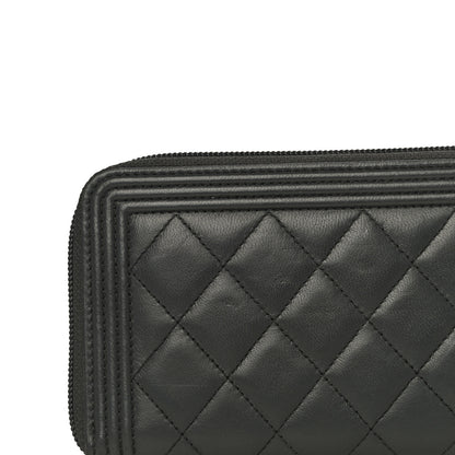 Chanel Lambskin Quilted Boy Zip Around Wallet Dark Grey 18 of 18