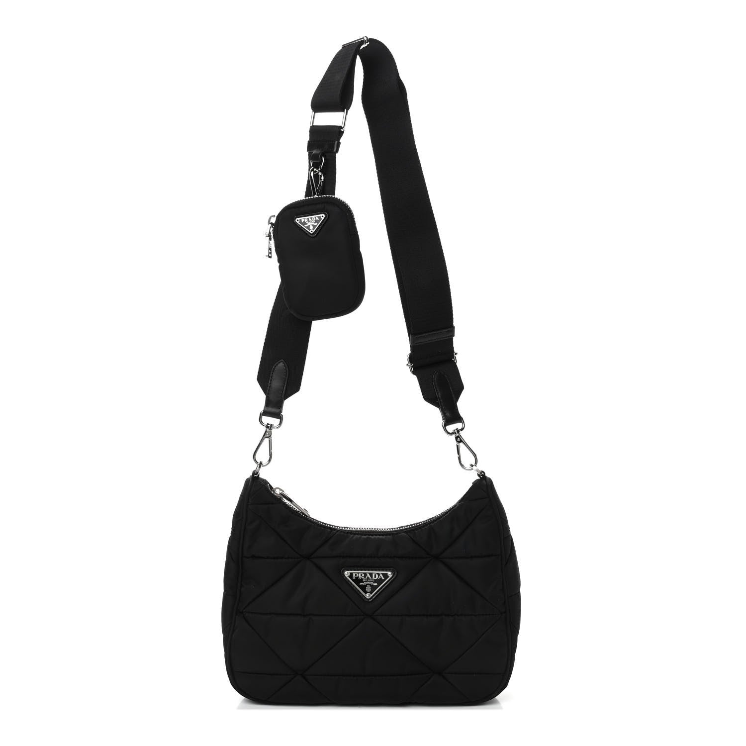 Prada Re-Nylon Triangle Padded Patchwork Shoulder Bag Black 1 of 4