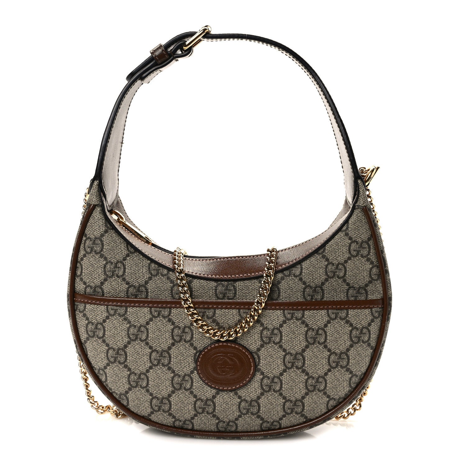 Gucci GG Supreme Monogram Azalea Calfskin Mini Retro Interlocking G Half Moon Bag Beige Ebony Brown Sugar 1 of 11