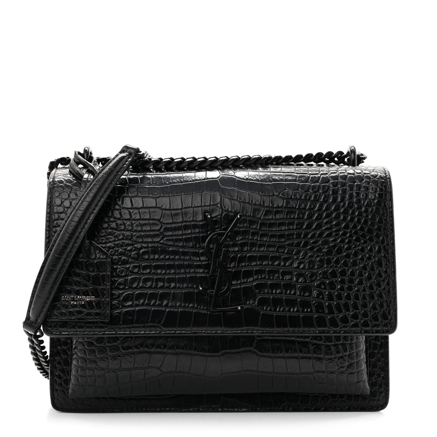 Calfskin Crocodile Embossed Medium Monochrome Monogram Sunset Black