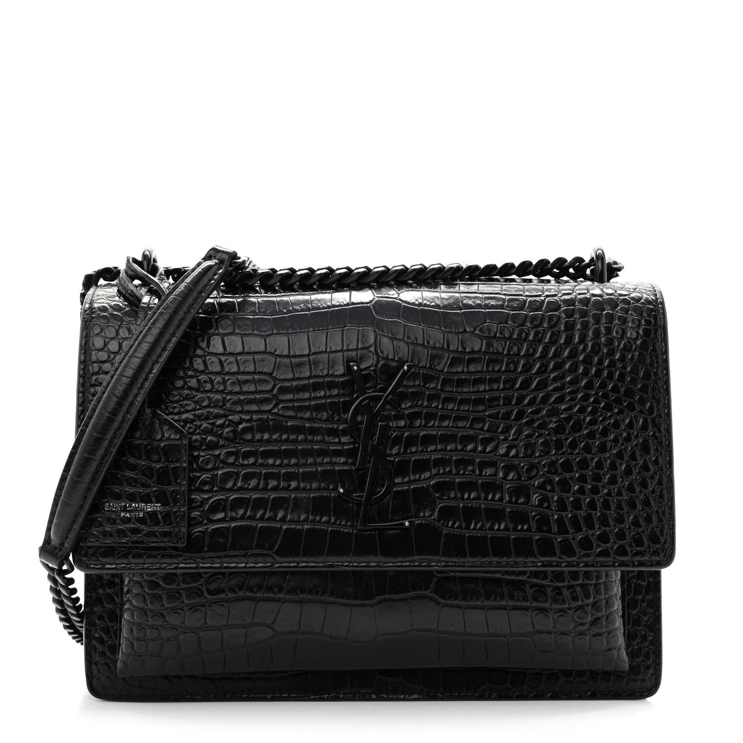 Saint Laurent Calfskin Crocodile Embossed Medium Monochrome Monogram Sunset Black 1 of 14