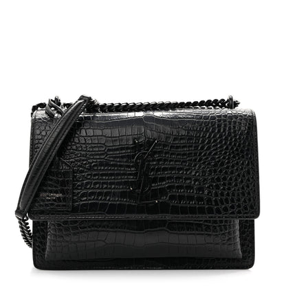 Saint Laurent Calfskin Crocodile Embossed Medium Monochrome Monogram Sunset Black 1 of 14